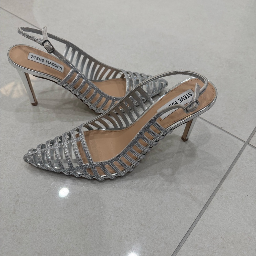 Steve Madden Silver Strappy Slingback Heels